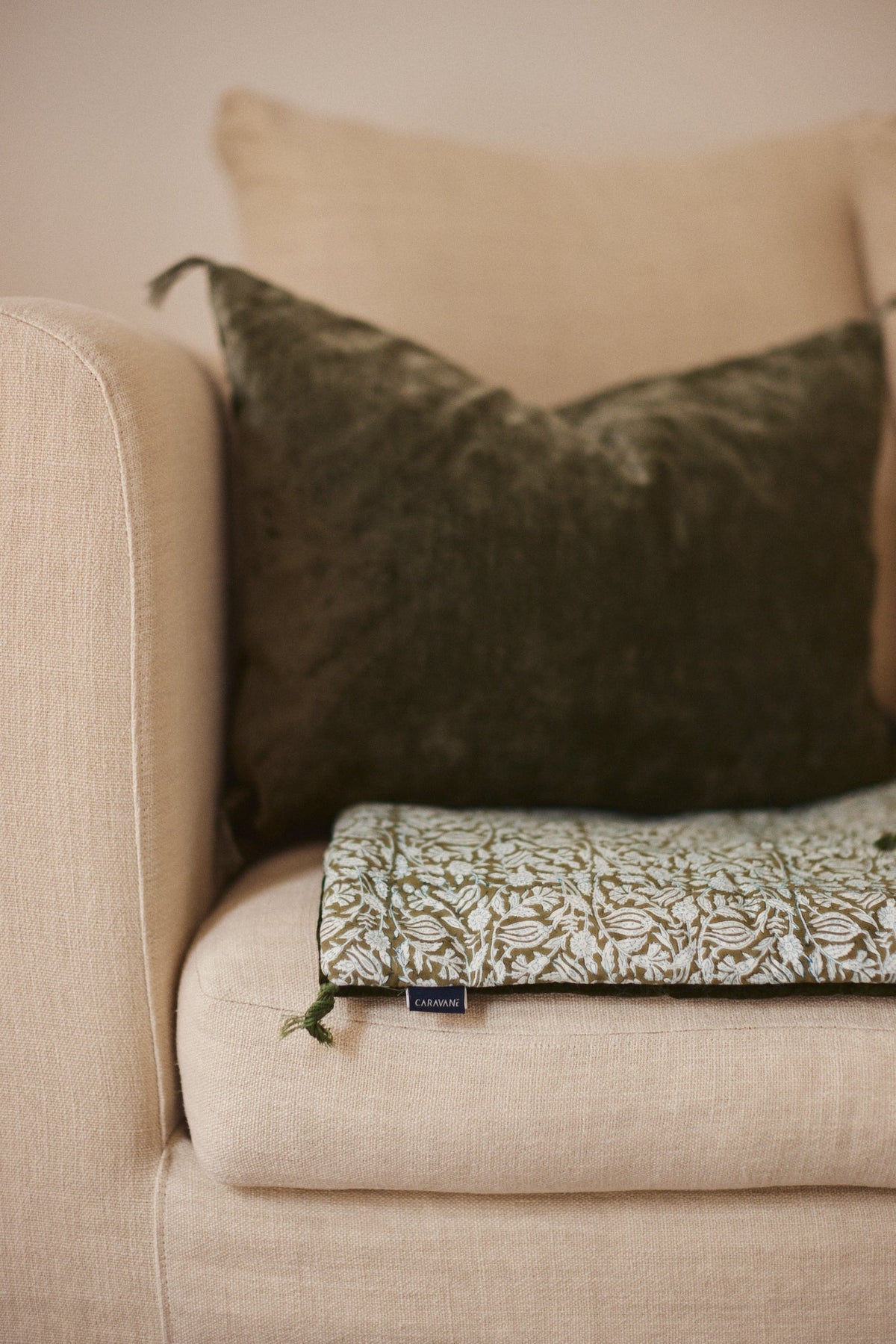 Velvet and cotton sofa cover