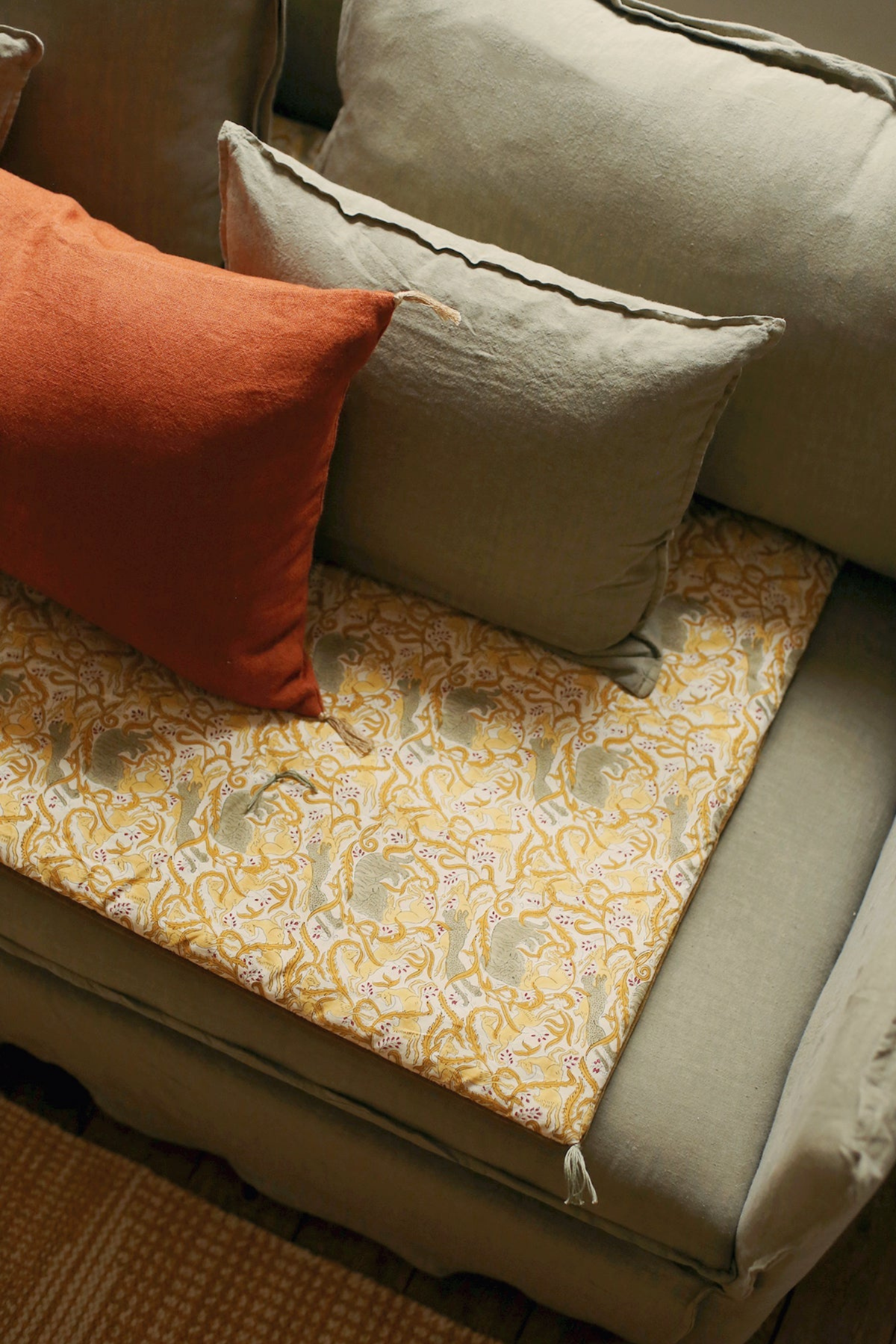 Velvet and cotton sofa cover
